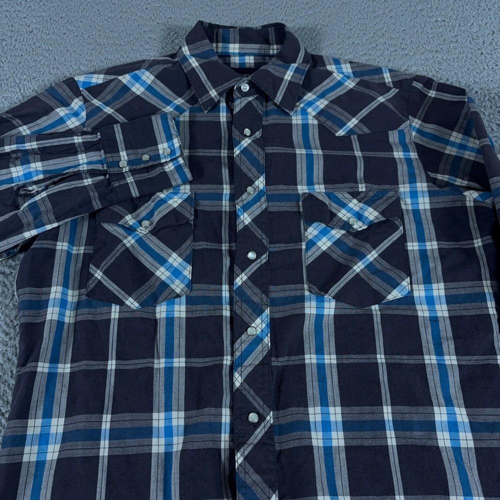 Wrangler Shirt Mens M Blue Plaid Western Pearl Snap Cotton Blend‎ Cowboy Work